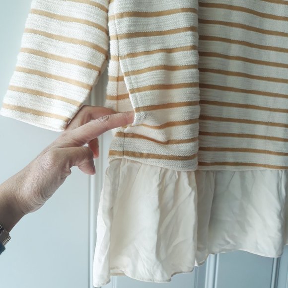 LOGO Lori Goldstein Textured Stripes Tiered Tunic Sz XS Yellow Cream Boho Preppy - Picture 3 of 8